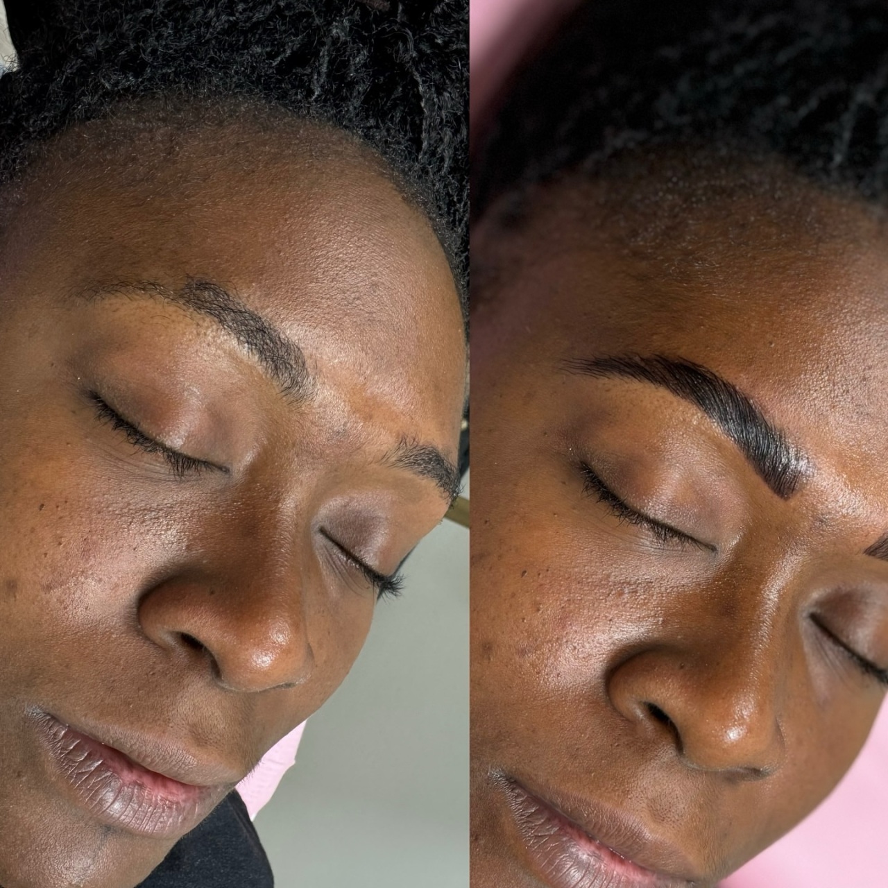 Before and after brow lamination at Care Esthetics Delaware