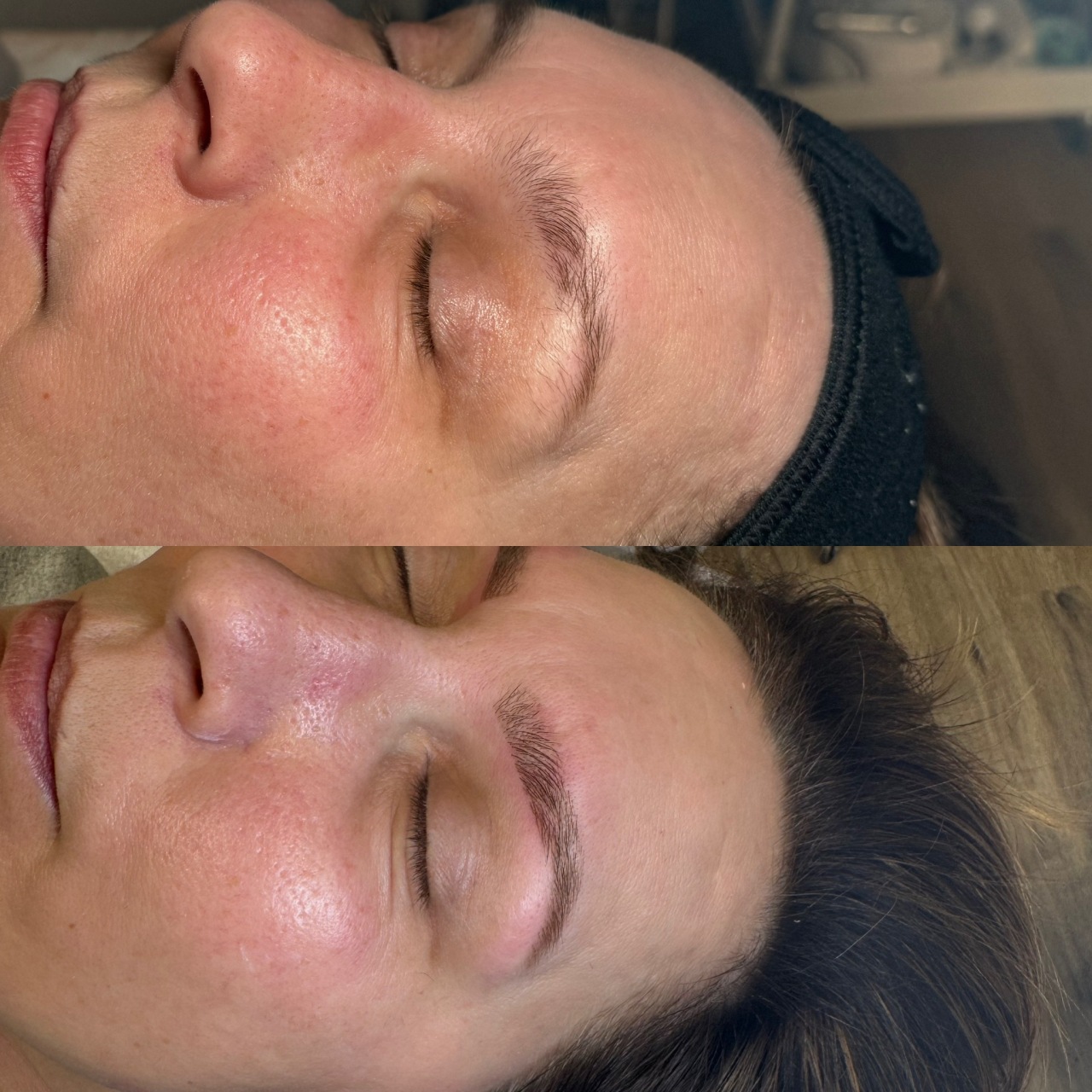 Before and after brow shaping at Care Esthetics Delaware